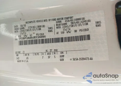 2018 Ford F-250 Xl из США, поврежденный, VIN 1FDBF2A69JEC26995